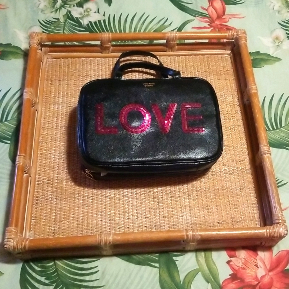 Large black travel bag with pink sequins L-O-V-E
